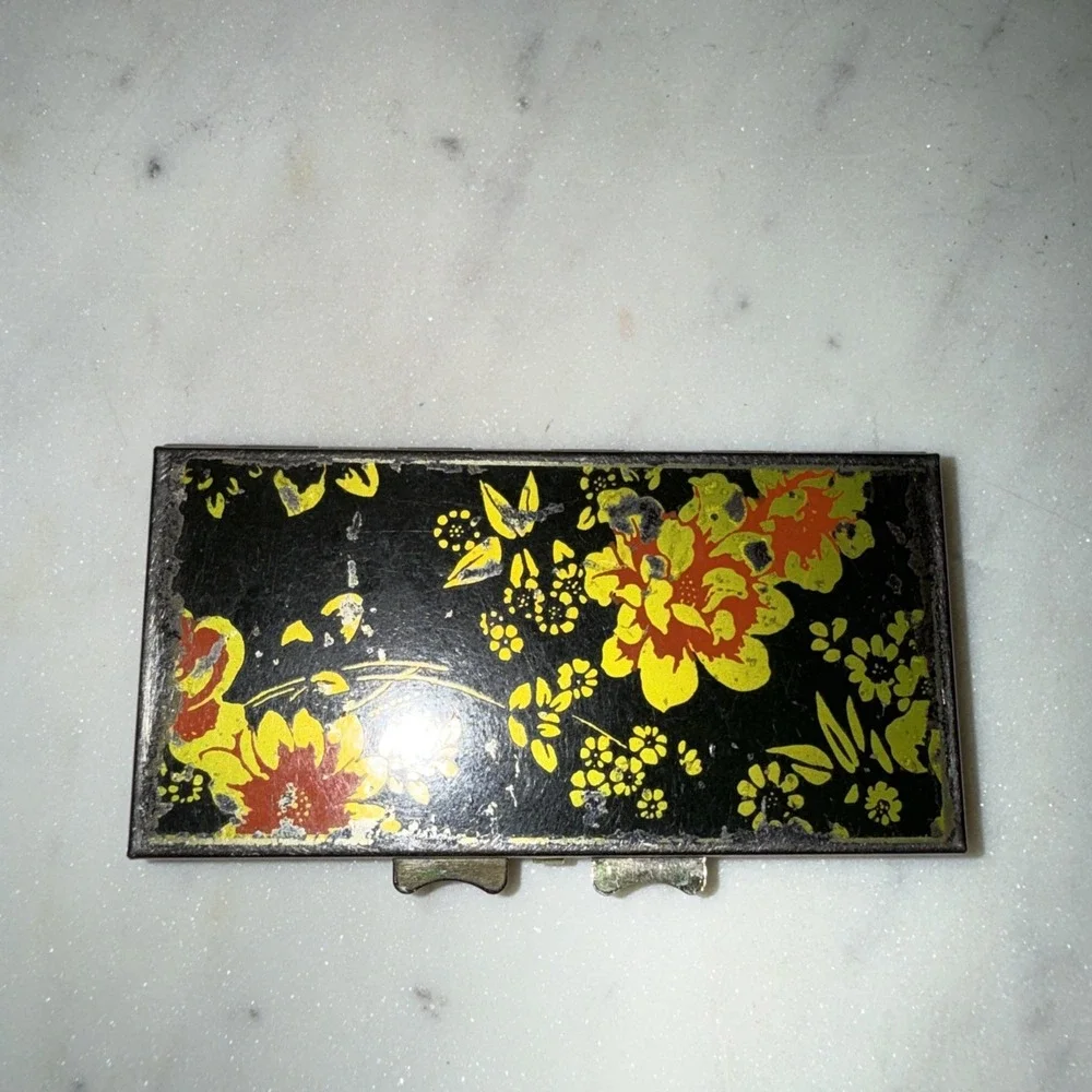 Vintage Painted Floral Metal Pill Box 3.25